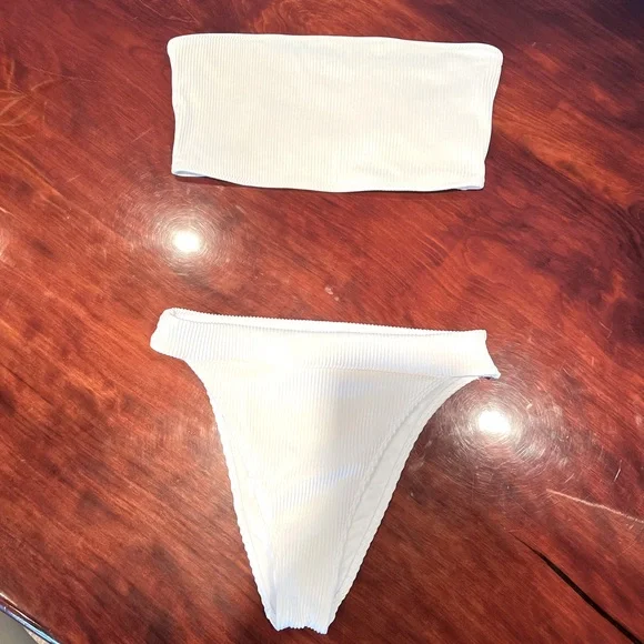 Swim White Ribbed Bikini Bandeau White Bikini La Hearts Bikini